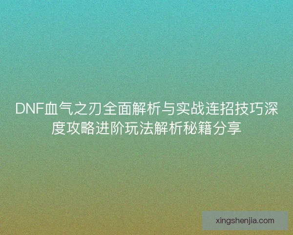 DNF血气之刃全面解析与实战连招技巧深度攻略进阶玩法解析秘籍分享